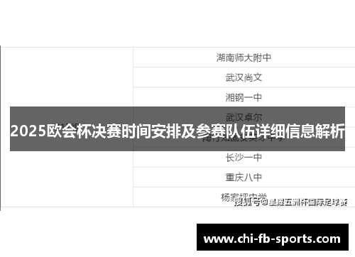 2025欧会杯决赛时间安排及参赛队伍详细信息解析